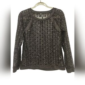 Maurices Womans Black Long Sleeve Lace See-through Top Size SMALL